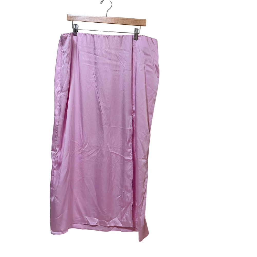 A‎ New Day Pink Satin Midi Slip Skirt XXL Elastic Waist Side Slit RN17730